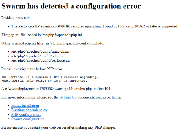 P4PHPバージョンのエラーメッセージの画像